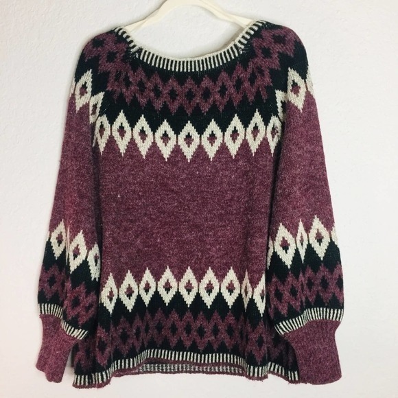 ENTRO Wide Square‎ Neck Diamond Pattern Sweater - Picture 7 of 11